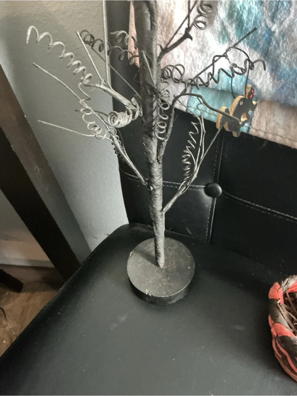 lot of two vintage Halloween trees with wood ornaments please see pictures
